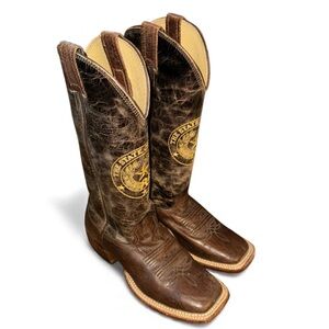 Nocona 6B State Of Texas Logo Western Square Toe Boots Size 6 Brown Leather